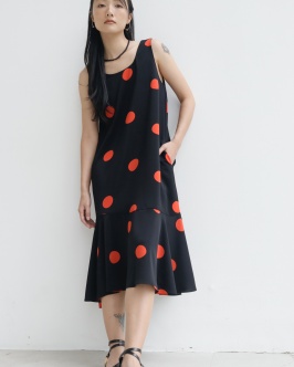 Oversized fishtail sleeveless dress - Orange