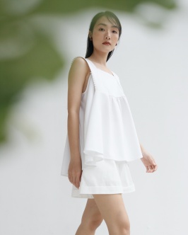 Square neck babydoll top - White