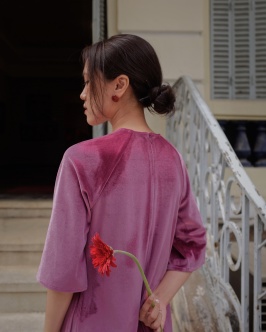Áo dài NHUNG CẨM - Hồng tím
