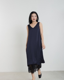 long v-neck silk dress - navy