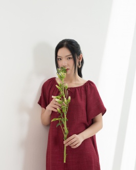 Drawstring neck dress - Red