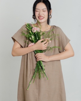 Drawstring neck dress - Brown