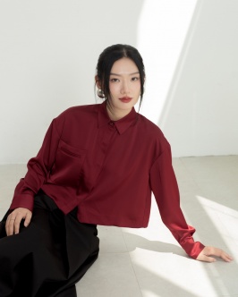 silk cropped shirt - red 
