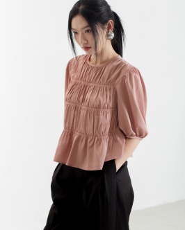 silk gather top - pink