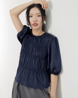 silk gather top - navy