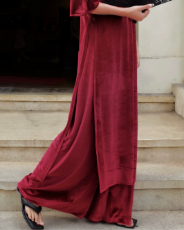 Quần áo dài nhung - Đỏ đô