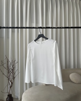 Long sleeve silk top - White