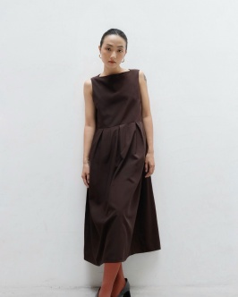 Boat neck babydoll dress - Brown