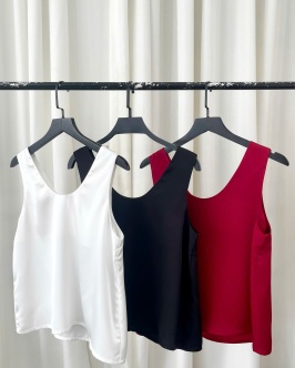 Sleeveless silk top - White, Black, Red