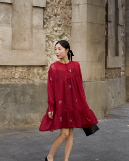 Long sleeve lace dress - Red