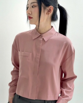 silk cropped shirt - pink