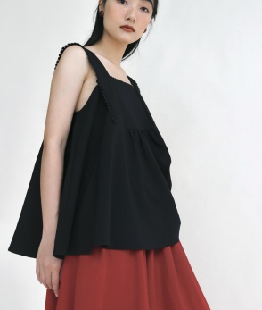 Square neck babydoll top - Black