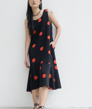 Oversized fishtail sleeveless dress - Orange