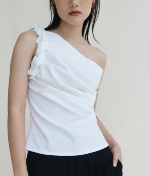 Pleat off-the-shoulder top - White