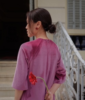 Áo dài NHUNG CẨM - Hồng tím