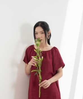 Drawstring neck dress - Red