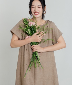 Drawstring neck dress - Brown