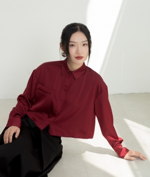 silk cropped shirt - red 