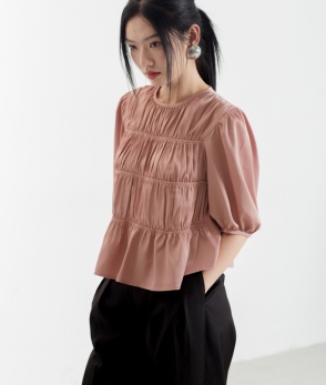 silk gather top - pink