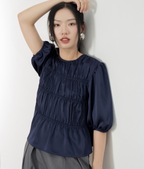 silk gather top - navy