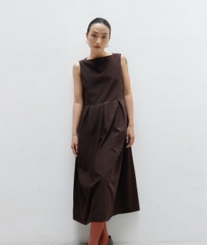 Boat neck babydoll dress - Brown