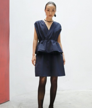 V-neck midi layer dress - Navy