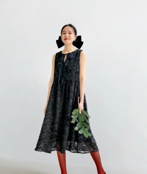 Twin bow dress - Black