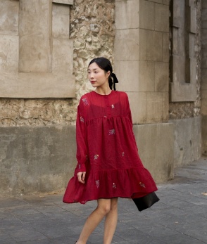 Long sleeve lace dress - Red