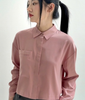 silk cropped shirt - pink